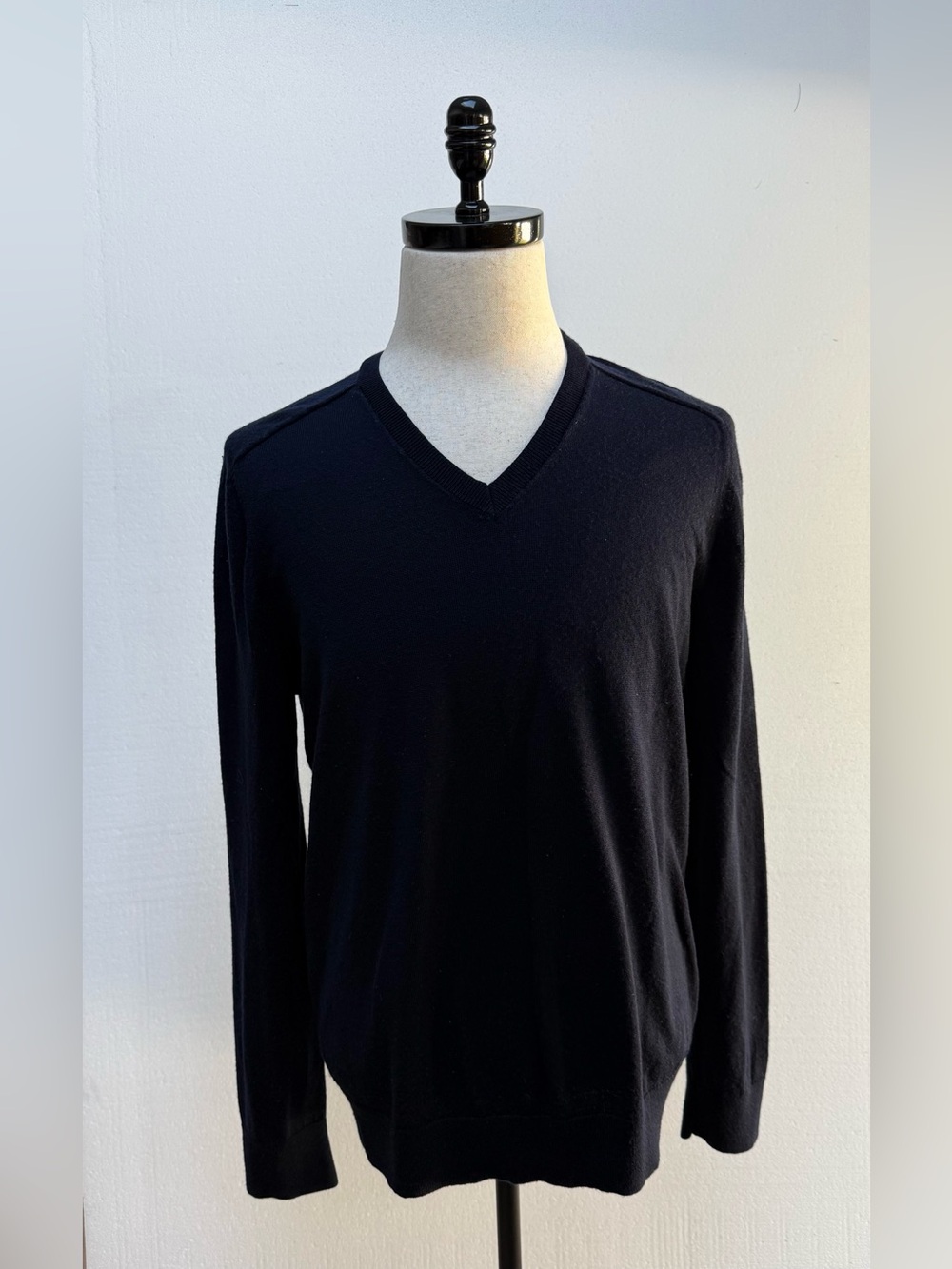 Banana Republic Men’s L Italian Merino Wool V-Neck Sweater Navy Blue